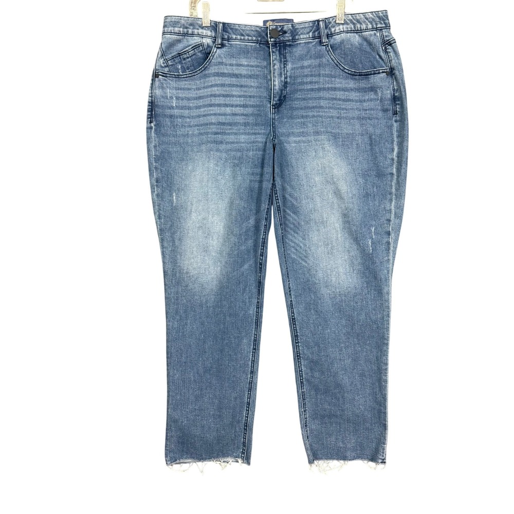 Democracy Jeans Womens 18W Blue Straight Ab Solution Raw Hem Distressed W8P279YT